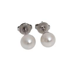 Pre Owned Tiffany & Co. Tiffany Signature Cultured Pearl 18K White Gold Stud Earrings