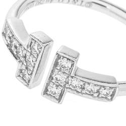 Pre Owned خاتم تيفاني & كو. ذهب أبيض عيار 18 سلك ألماس تيفانى تى مقاس 48