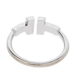 Pre Owned خاتم تيفاني & كو. ذهب أبيض عيار 18 سلك ألماس تيفانى تى مقاس 48