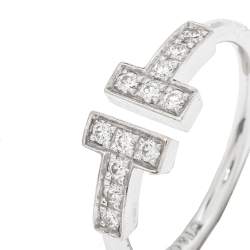 Pre Owned خاتم تيفاني & كو. ذهب أبيض عيار 18 سلك ألماس تيفانى تى مقاس 48