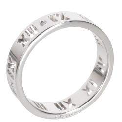 Pre Owned Tiffany & Co. Pierced Diamond Atlas 18K White Gold Ring Size EU 55
