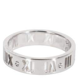 Pre Owned Tiffany & Co. Pierced Diamond Atlas 18K White Gold Ring Size EU 55