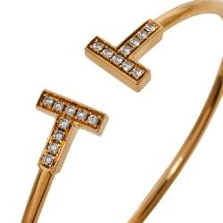 Pre Owned Tiffany & Co. Tiffany T Diamond Wire 18K Rose Gold Bracelet