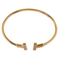 Pre Owned Tiffany & Co. Tiffany T Diamond Wire 18K Rose Gold Bracelet