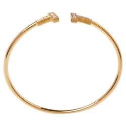 Pre Owned Tiffany & Co. Tiffany T Diamond Wire 18K Rose Gold Bracelet