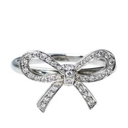 Pre Owned Tiffany & Co. Tiffany Bow Diamond Platinum Ring Size 53
