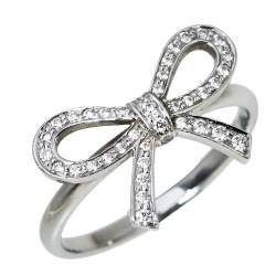 Pre Owned Tiffany & Co. Tiffany Bow Diamond Platinum Ring Size 53
