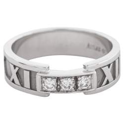 Pre Owned Tiffany & Co. Atlas Diamond 18K White Gold Ring Size 54