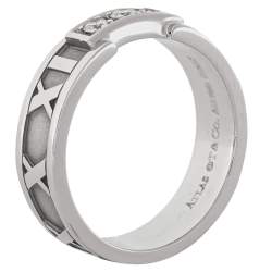 Pre Owned Tiffany & Co. Atlas Diamond 18K White Gold Ring Size 54