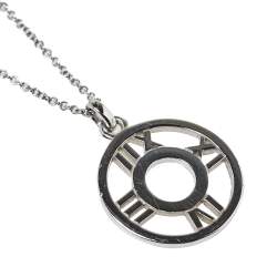 Pre Owned Tiffany & Co. Atlas Diamond 18K White Gold Roman Numeral Pendant Necklace