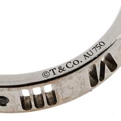 Pre Owned Tiffany & Co. Atlas Roman Numeral Motif Diamond 18K White Gold Pierced Ring Size 54