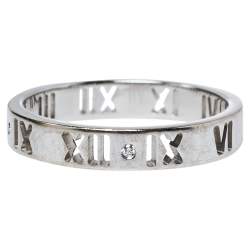 Pre Owned Tiffany & Co. Atlas Roman Numeral Motif Diamond 18K White Gold Pierced Ring Size 54