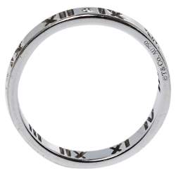 Pre Owned Tiffany & Co. Atlas Roman Numeral Motif Diamond 18K White Gold Pierced Ring Size 54