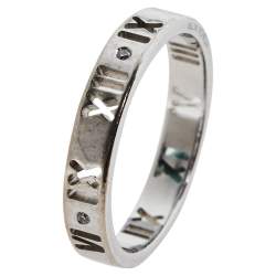Pre Owned Tiffany & Co. Atlas Roman Numeral Motif Diamond 18K White Gold Pierced Ring Size 54