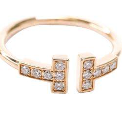 Pre Owned Tiffany & Co. Diamond 18K Pink Gold T Wire Band Ring Size 50.5