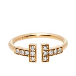 Pre Owned Tiffany & Co. Tiffany T Wire Diamond 18K Rose Gold Ring Size 48