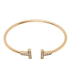 Pre Owned Tiffany & Co. Tiffany T Wire Diamond 18K Rose Gold Bracelet