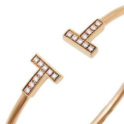 Pre Owned Tiffany & Co. Tiffany T Wire Diamond 18K Rose Gold Bracelet