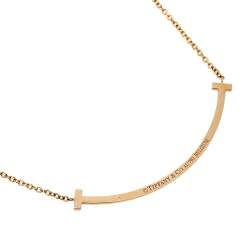 Pre Owned Tiffany & Co. Tiffany T Smile Diamond 18K Rose Gold Pendant Necklace