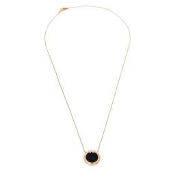 Pre Owned Tiffany & Co. Tiffany T Diamond Black Onyx 18K Rose Gold Circle Pendant Necklace