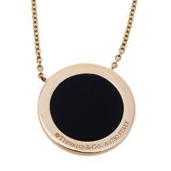 Pre Owned Tiffany & Co. Tiffany T Diamond Black Onyx 18K Rose Gold Circle Pendant Necklace