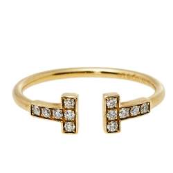 Pre Owned Tiffany & Co. Tiffany T Diamond Wire 18K Yellow Gold Ring Size 56