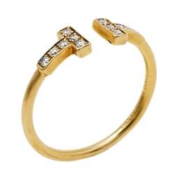 Pre Owned Tiffany & Co. Tiffany T Diamond Wire 18K Yellow Gold Ring Size 56