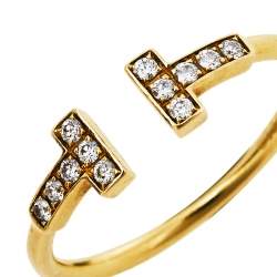 Pre Owned Tiffany & Co. Tiffany T Diamond Wire 18K Yellow Gold Ring Size 56