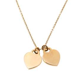 Pre Owned Tiffany & Co. Return To Tiffany Diamond 18K Rose Gold Mini Double Heart Tag Pendant Necklace