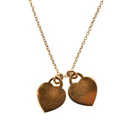 Pre Owned Tiffany & Co. Return To Tiffany Diamond 18K Rose Gold Mini Double Heart Tag Pendant Necklace