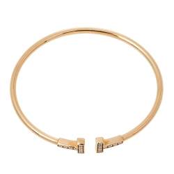 Pre Owned Tiffany & Co. Tiffany T Wire Diamond 18K Rose Gold Narrow Open Cuff Bracelet