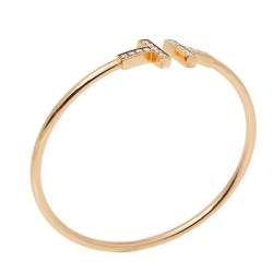Pre Owned Tiffany & Co. Tiffany T Wire Diamond 18K Rose Gold Narrow Open Cuff Bracelet