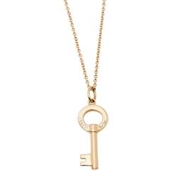 Pre Owned Tiffany & Co. Tiffany Keys Modern Open Round Keys Diamond 18k Gold Pendant Necklace