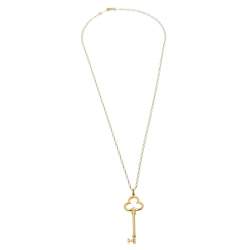 Pre Owned Tiffany & Co. Trefoil 18K Yellow Gold  Key Pendant Necklace