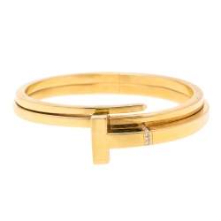 Pre Owned Tiffany & Co. T Square Diamond 18K Yellow Gold Wrap Cuff Bracelet