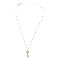 Pre Owned Tiffany & Co. Vintage Oval Key Diamond 18K Rose Gold Pendant Necklace