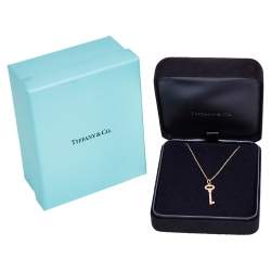 Pre Owned Tiffany & Co. Vintage Oval Key Diamond 18K Rose Gold Pendant Necklace