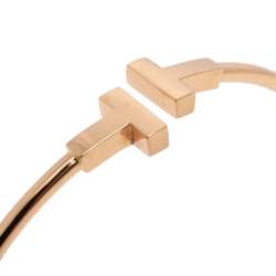 Pre Owned Tiffany & Co. T Wire 18K Rose Gold Narrow Open Cuff Bracelet