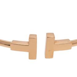 Pre Owned Tiffany & Co. T Wire 18K Rose Gold Narrow Open Cuff Bracelet