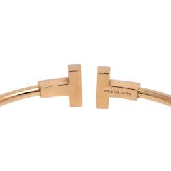Pre Owned Tiffany & Co. T Wire 18K Rose Gold Narrow Open Cuff Bracelet