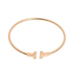 Pre Owned Tiffany & Co. T Wire 18K Rose Gold Narrow Open Cuff Bracelet