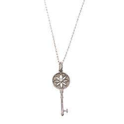 Pre Owned Tiffany & Co. Diamond Sterling Silver Daisy Key Pendant Necklace 