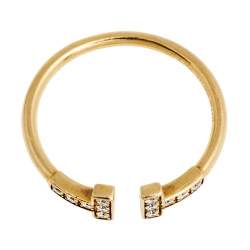 Pre Owned Tiffany T Wire Diamond 18K Yellow Gold Band Ring 56