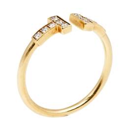 Pre Owned Tiffany T Wire Diamond 18K Yellow Gold Band Ring 56