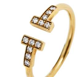 Pre Owned Tiffany T Wire Diamond 18K Yellow Gold Band Ring 56