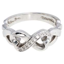 Pre Owned Tiffany & Co. Paloma Picasso Double Loving Heart Diamond 18K White Gold Ring 56