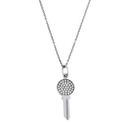 Pre Owned Tiffany & Co. Modern Key Round Key Diamond 18k White Gold Pendant Necklace