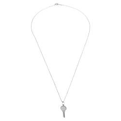 Pre Owned Tiffany & Co. Modern Key Round Key Diamond 18k White Gold Pendant Necklace