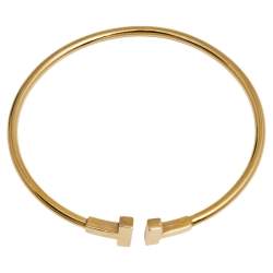 Pre Owned Tiffany & Co. T Wire Narrow 18K Yellow Gold Open Cuff Bracelet