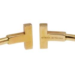 Pre Owned Tiffany & Co. T Wire Narrow 18K Yellow Gold Open Cuff Bracelet